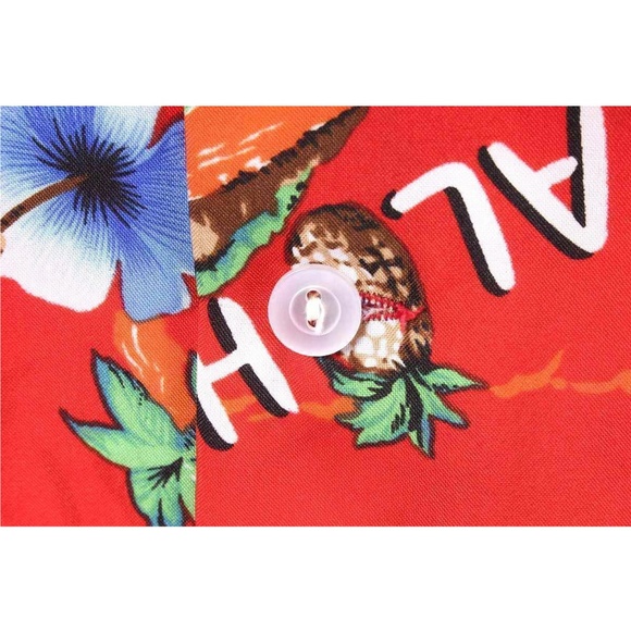 🍍Vintage AIKANE HAWAII Red Aloha Floral Hawaiian Button Shirt - Picture 4 of 5